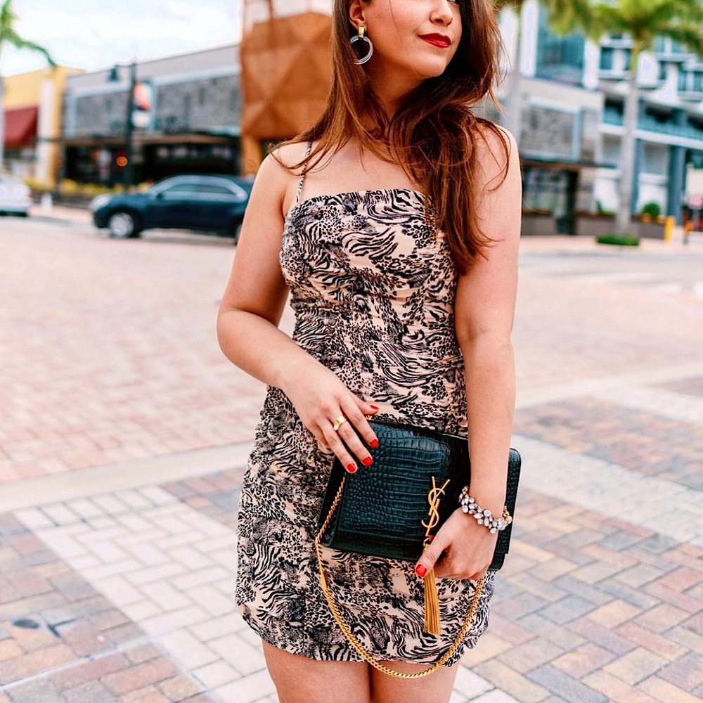 Nude ruffle mini dress
